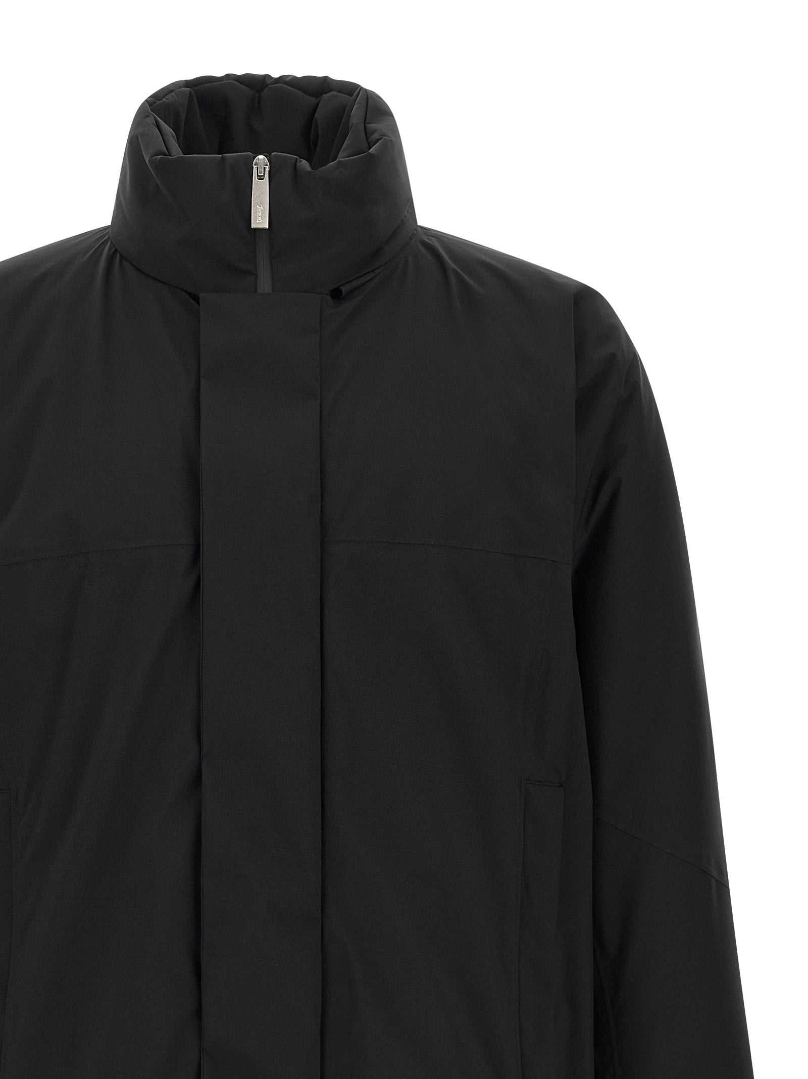 Hooded Windbreaker Jacket by LAMINAR for men in polyamide black features an enduring silhouette, showcasing technical hooded, insulated & windproof and a sophisticated hooded neckline for a truly enduring aesthetic.
