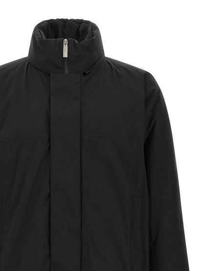 Hooded Windbreaker Jacket by LAMINAR for men in polyamide black features an enduring silhouette, showcasing technical hooded, insulated & windproof and a sophisticated hooded neckline for a truly enduring aesthetic.