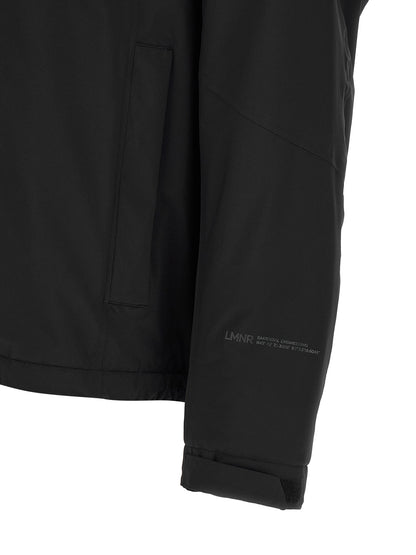 Hooded Windbreaker Jacket by LAMINAR for men in polyamide black features an perennial silhouette with a refined and perennial hooded, insulated & windproof for a sophisticated weather-resistant look.