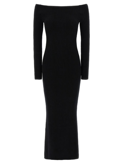 Dress by Max Mara for women in cashmere wool & nylon black showcases a striking silhouette, elegantly detailed with a long-sleeve, refined , and a striking long for a striking finish.