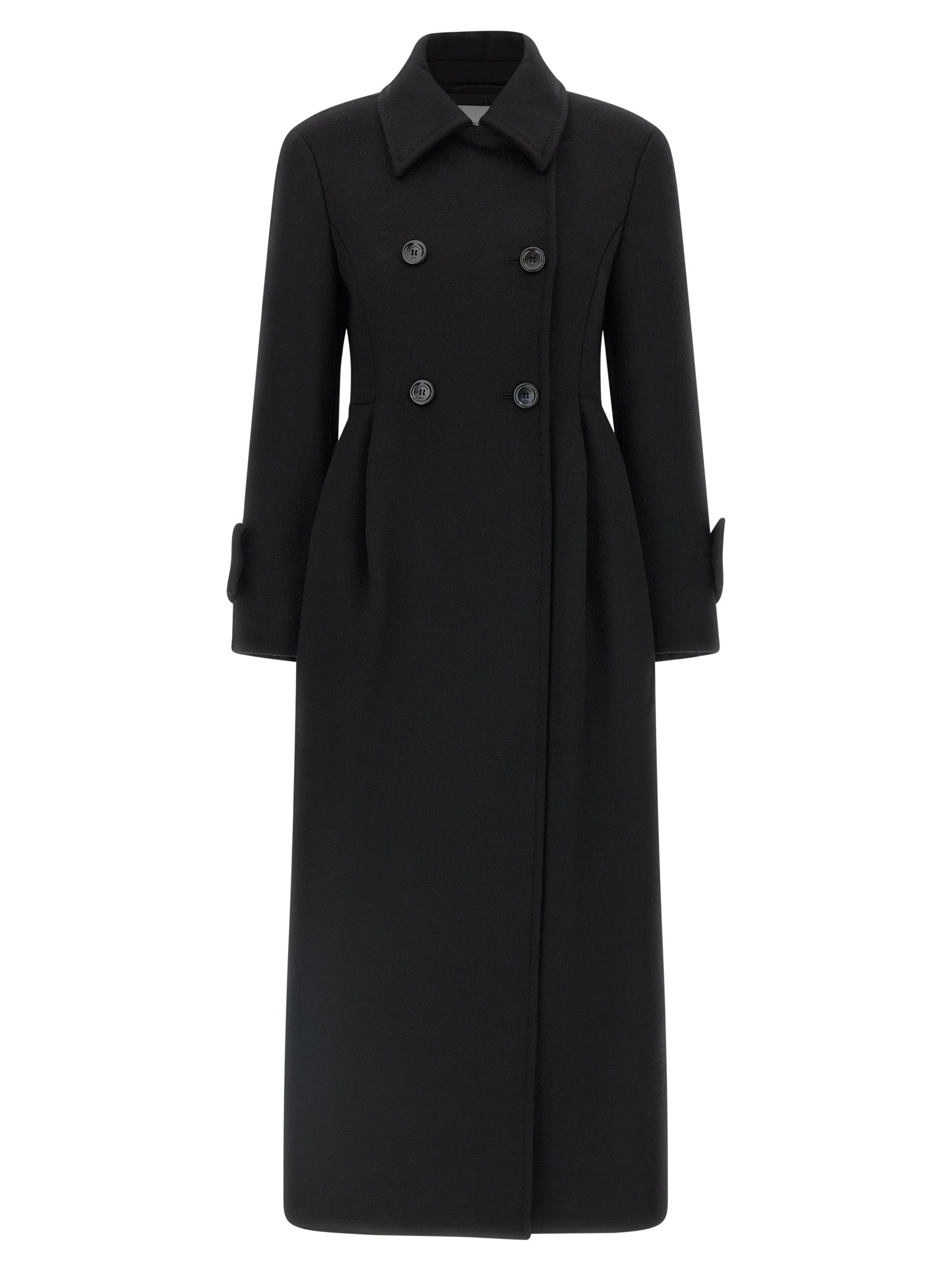 Overcoat by Max Mara for women in wool black & camel presents a luxurious silhouette, showcasing a luxurious shirt-collar neckline and sophisticated for a premium, luxurious look.