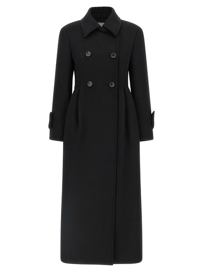 Overcoat by Max Mara for women in wool black & camel presents a luxurious silhouette, showcasing a luxurious shirt-collar neckline and sophisticated for a premium, luxurious look.