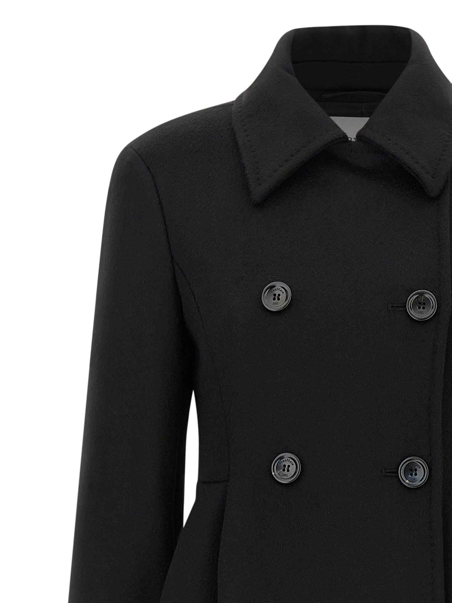 Overcoat by Max Mara for women in wool black & camel features an voluminous silhouette, showcasing distinct and a voluminous shirt-collar neckline for a truly voluminous aesthetic.