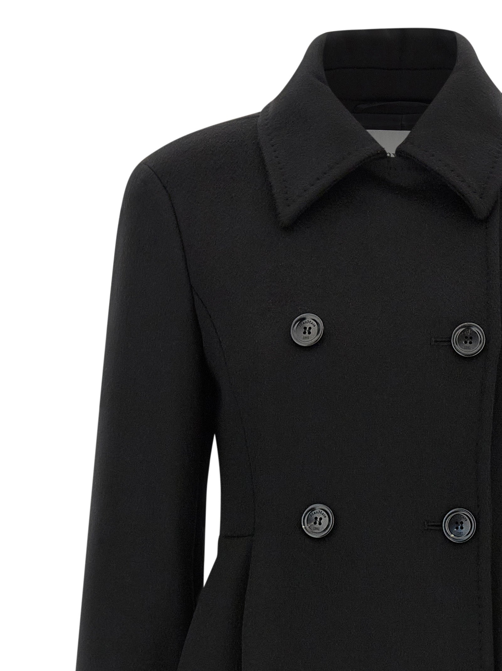 Overcoat by Max Mara for women in wool black & camel features an voluminous silhouette, showcasing distinct and a voluminous shirt-collar neckline for a truly voluminous aesthetic.