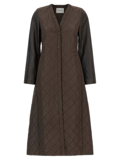 Overcoat by Max Mara for women in polyamide nappa leather brown & monogram features a contemporary silhouette showcasing a contemporary v-neck neckline and refined for a sophisticated finish.