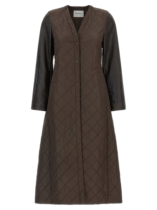 Overcoat by Max Mara for women in polyamide nappa leather brown & monogram features a contemporary silhouette showcasing a contemporary v-neck neckline and refined for a sophisticated finish.