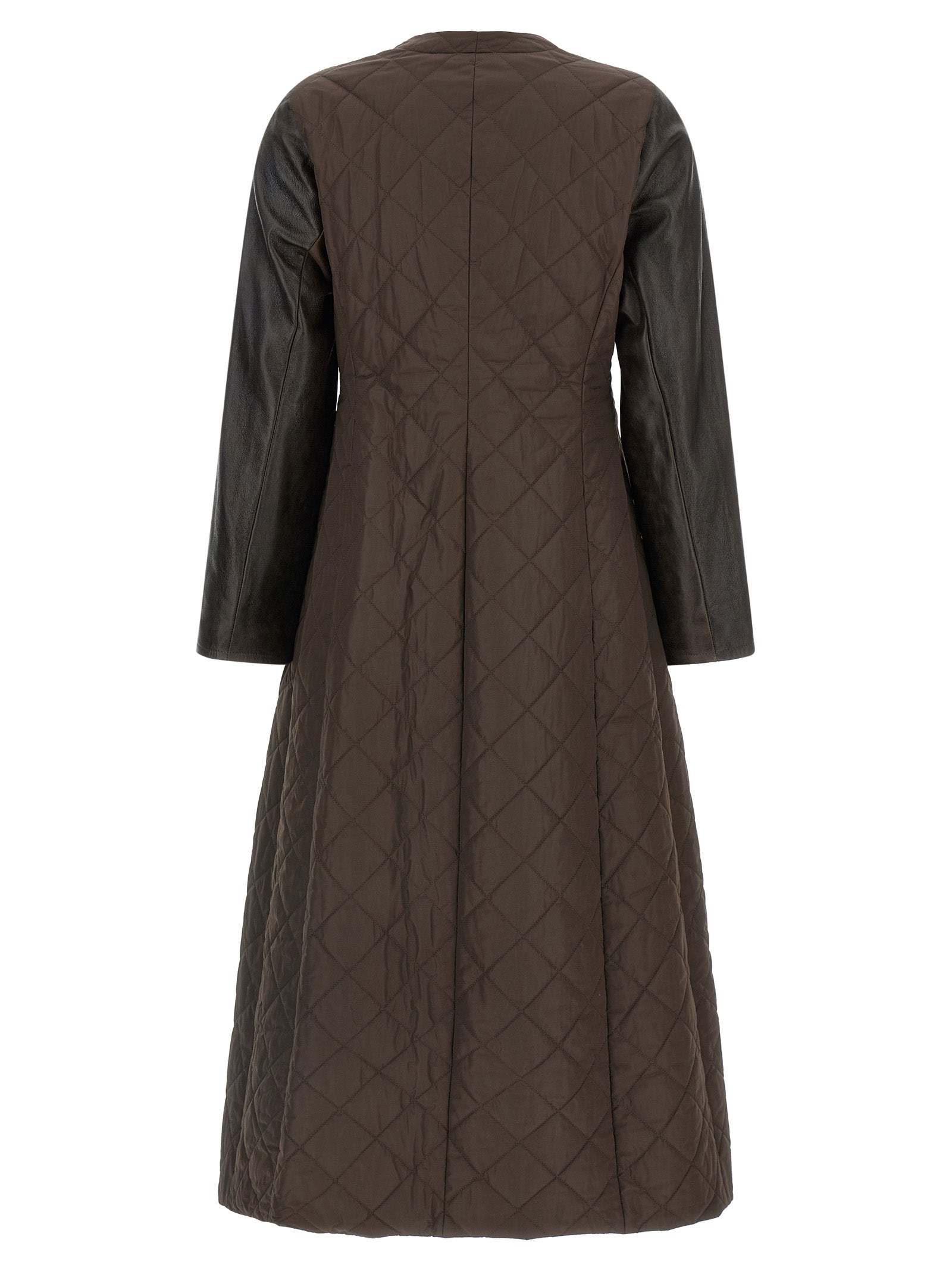 Overcoat by Max Mara for women in polyamide nappa leather brown & monogram showcases a enveloping silhouette, detailed with distinctive and a enveloping v-neck neckline.