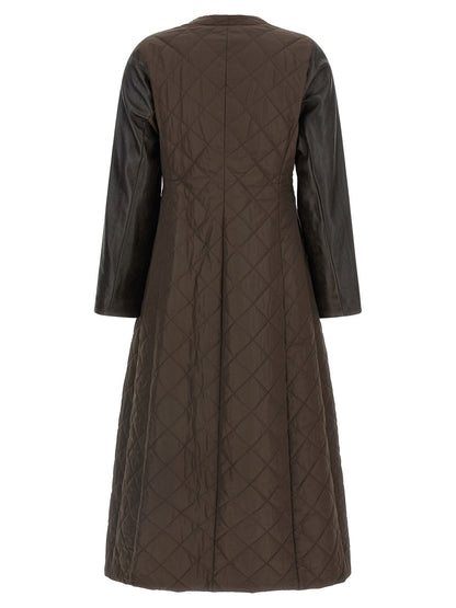 Overcoat by Max Mara for women in polyamide nappa leather brown & monogram showcases a enveloping silhouette, detailed with distinctive and a enveloping v-neck neckline.