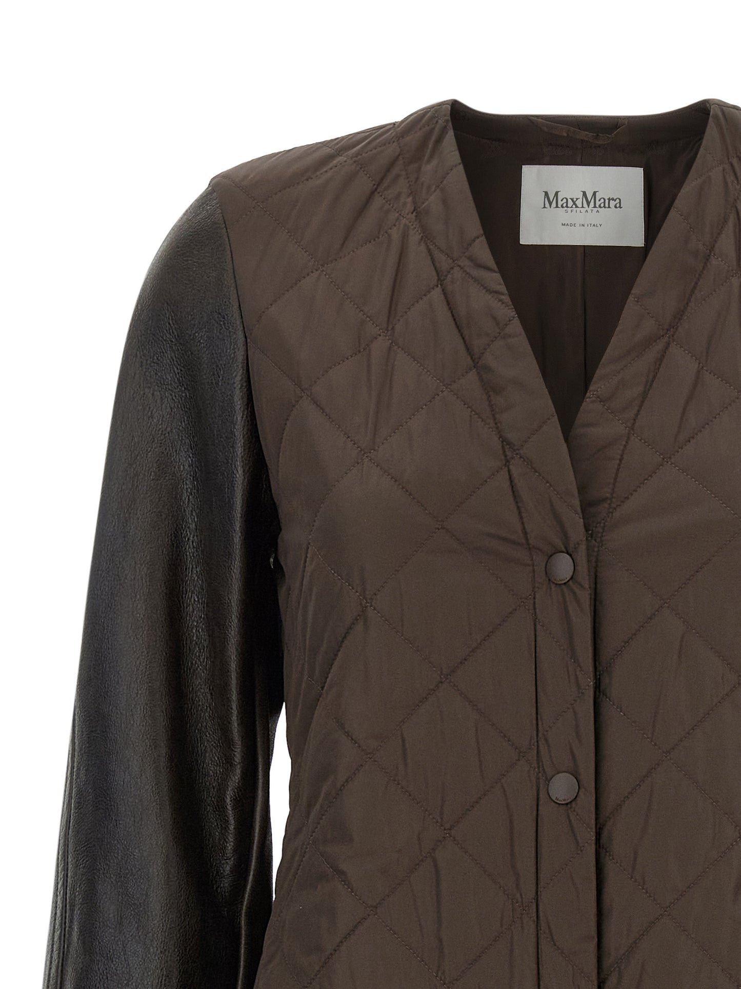 Overcoat by Max Mara for women in polyamide nappa leather brown & monogram features an satoral silhouette, showcasing a sophisticated v-neck neckline and satoral for a premium, timeless look.