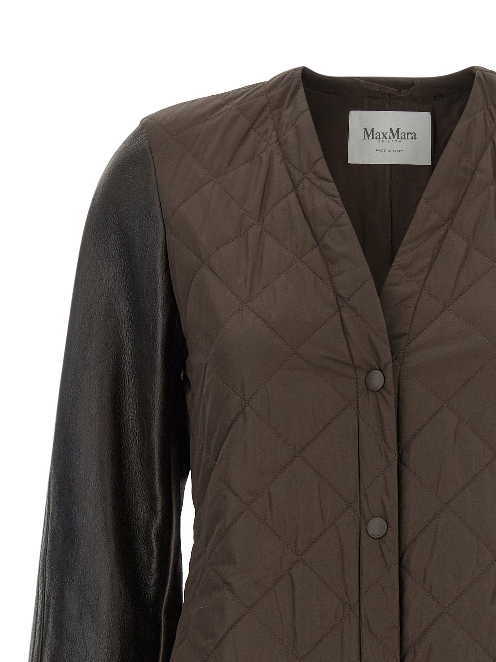 Overcoat by Max Mara for women in polyamide nappa leather brown & monogram features an satoral silhouette, showcasing a sophisticated v-neck neckline and satoral for a premium, timeless look.
