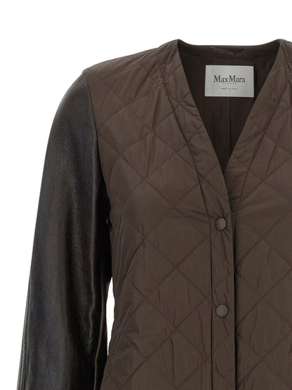 Overcoat by Max Mara for women in polyamide nappa leather brown & monogram features an satoral silhouette, showcasing a sophisticated v-neck neckline and satoral for a premium, timeless look.