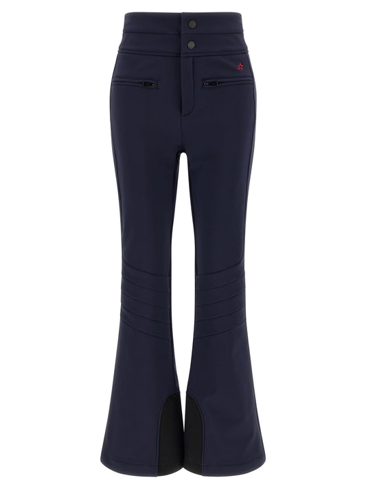Activewear Pants by PERFECT MOMENT for women in nylon blue features an streamlined design with breathable-design, highlighting a streamlined athletic & flared and long cut with a comfortable .