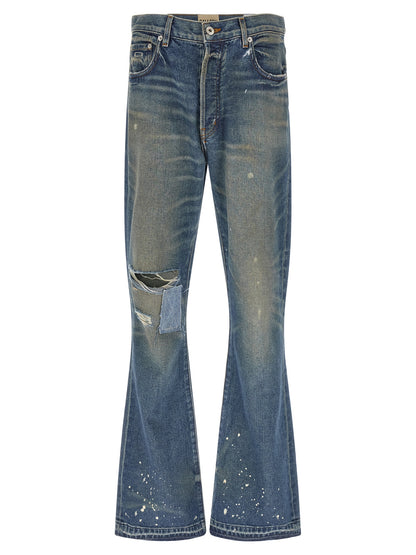 Jeans by GALLERY DEPT. for men in denim cotton blue & signature features an sartorial flared & bootcut and long with a cut for a sartorial finish.