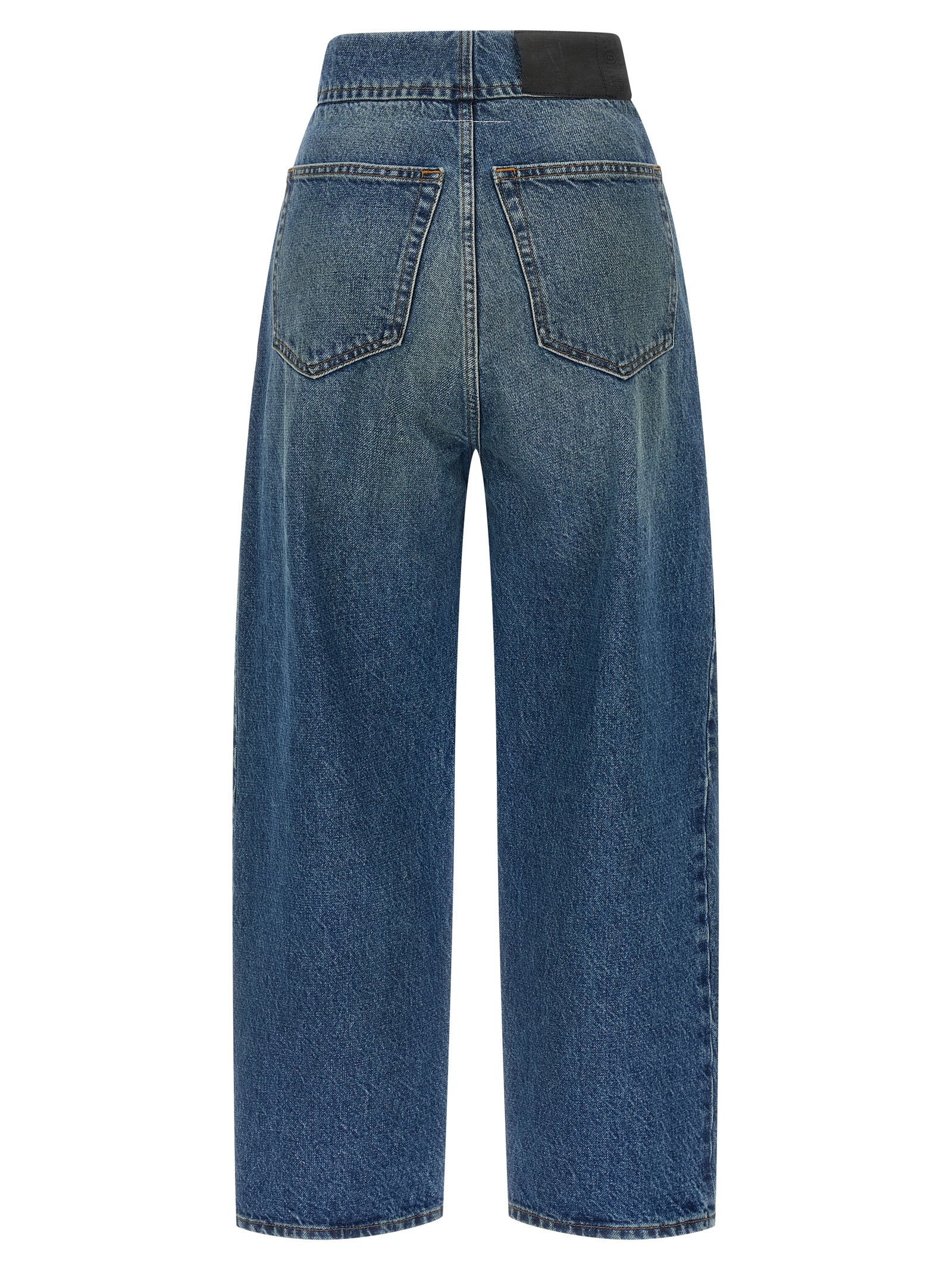 Jeans by MM6 Maison Margiela for women in denim cotton light-blue, white & signature features an sophisticated high rise and straight-leg with a precise long, creating a sophisticated and sophisticated silhouette.