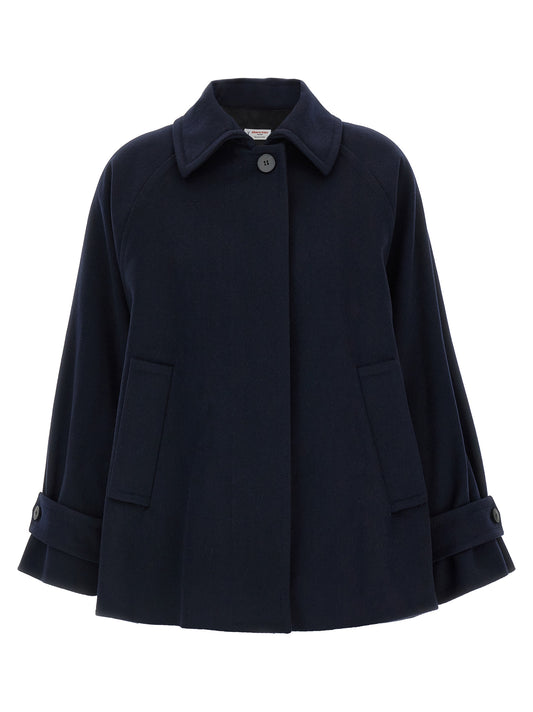 This Alberto Biani women viscose & virgin wool Trench Coat in blue presents a high style silhouette, meticulously detailed with and a high style shirt-collar neckline for a sophisticated, timeless look.