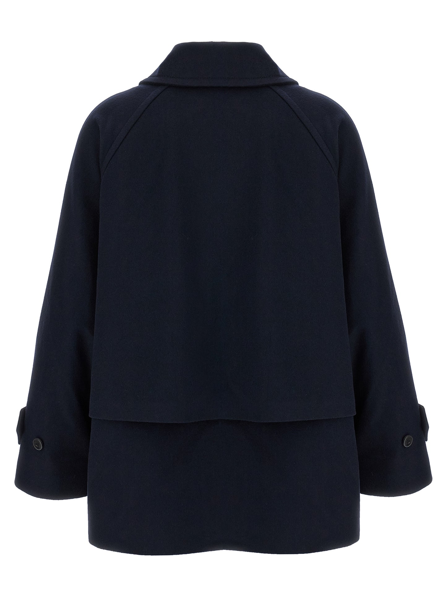 Trench Coat by Alberto Biani for women in viscose & virgin wool blue presents an sculptural silhouette, artfully detailed with a sculptural shirt-collar neckline and functional for a truly sculptural finish.