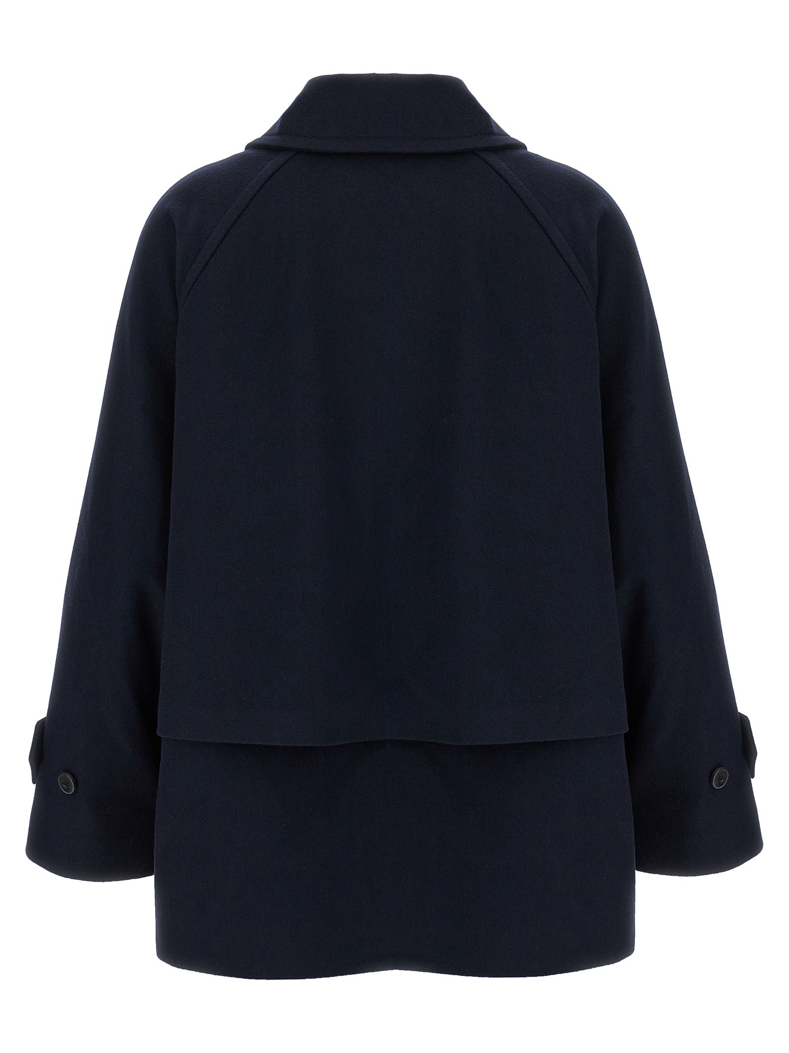 Trench Coat by Alberto Biani for women in viscose & virgin wool blue presents an sculptural silhouette, artfully detailed with a sculptural shirt-collar neckline and functional for a truly sculptural finish.