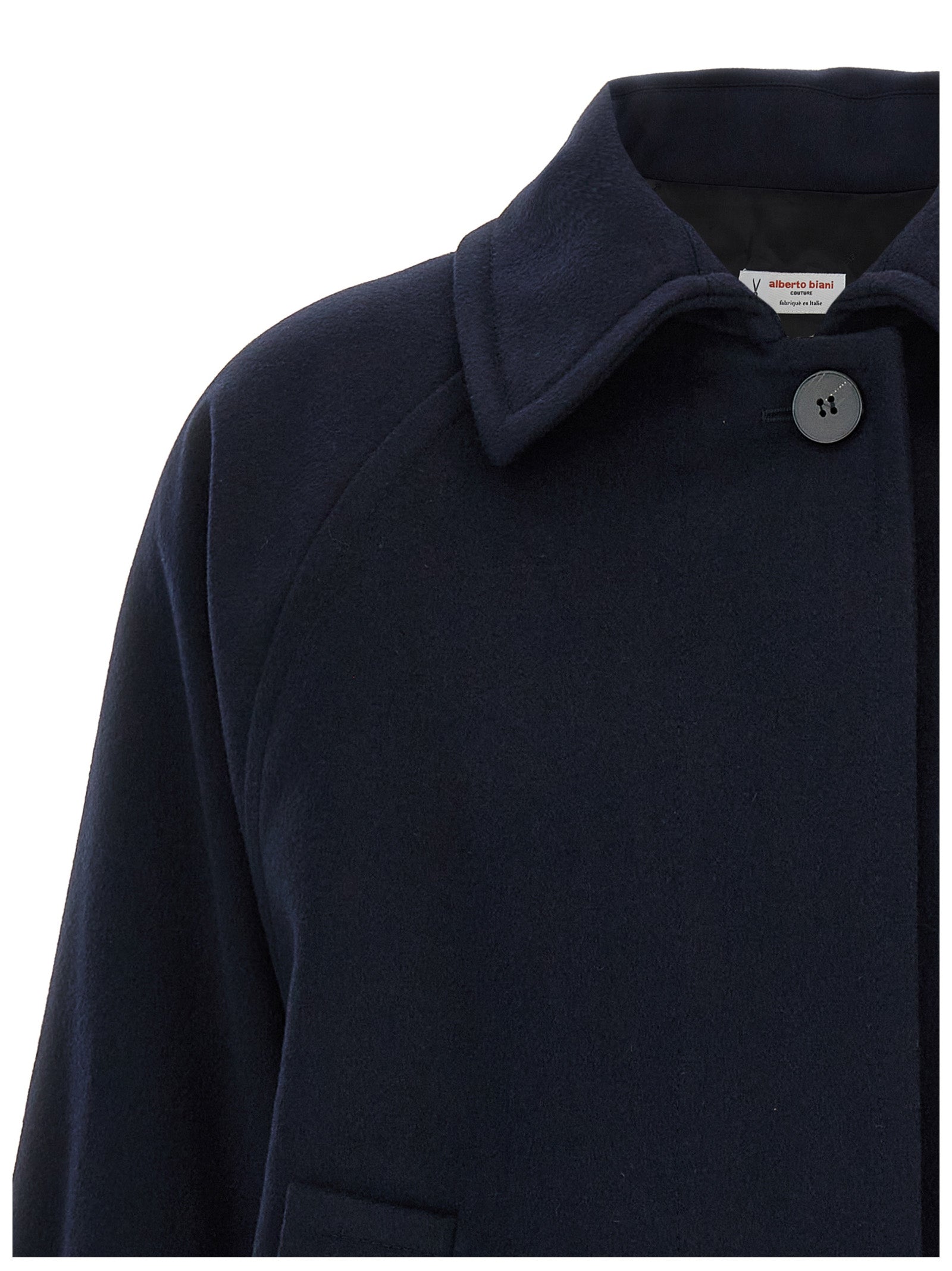 Trench Coat by Alberto Biani for women in viscose & virgin wool blue showcases a contemporary silhouette, detailed with a contemporary shirt-collar neckline and distinctive for a truly contemporary finish.