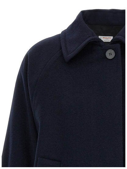 Trench Coat by Alberto Biani for women in viscose & virgin wool blue showcases a contemporary silhouette, detailed with a contemporary shirt-collar neckline and distinctive for a truly contemporary finish.