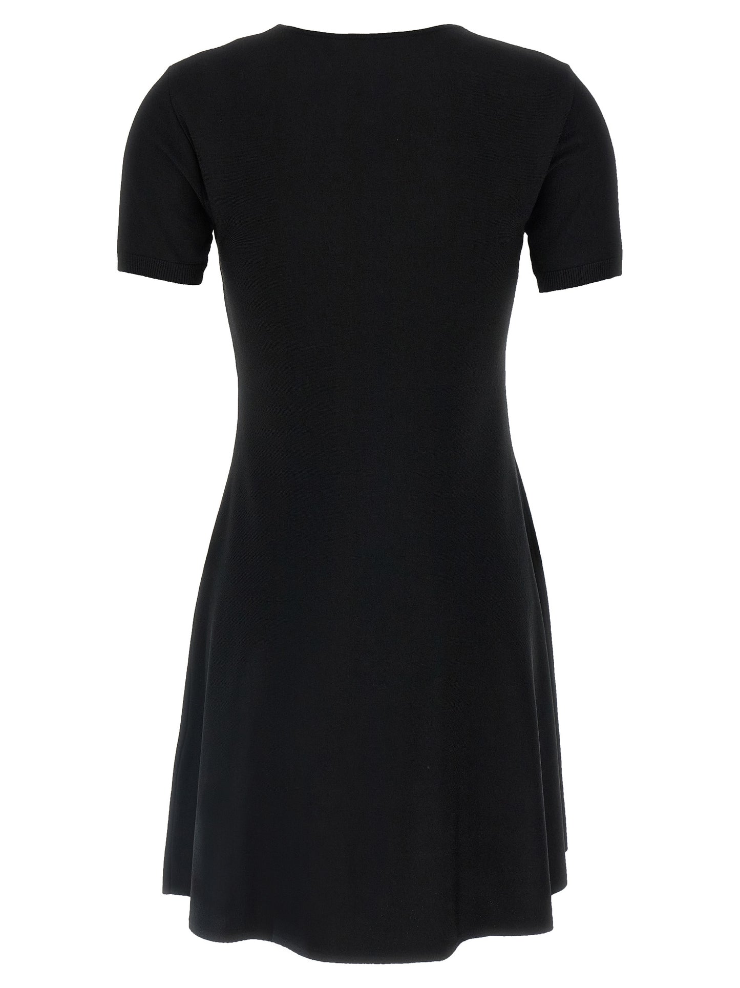 Dress by Valentino Garavani for women in polyester & viscose black features an eye catching silhouette with a sophisticated v-neck neckline, elegant , and a refined short mini for a eye catching aesthetic.