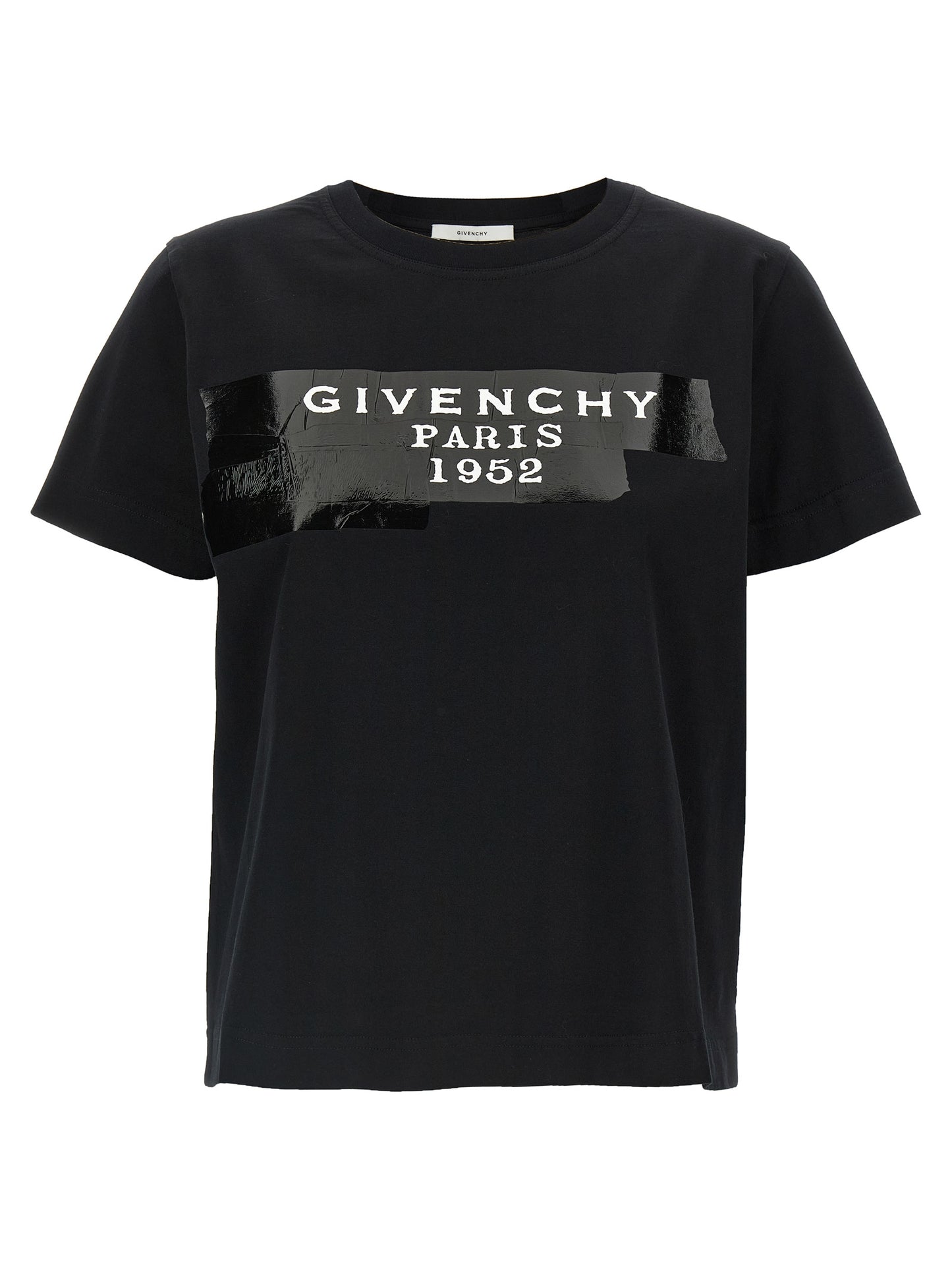 T-Shirt by Givenchy for women in cotton black showcases a fashionable silhouette, elegantly detailed with a fashionable short-sleeve and crew neckline for a sophisticated, high-fashion look.