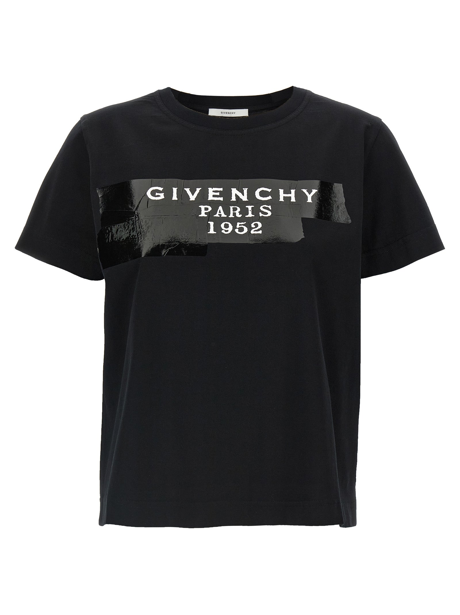 T-Shirt by Givenchy for women in cotton black showcases a fashionable silhouette, elegantly detailed with a fashionable short-sleeve and crew neckline for a sophisticated, high-fashion look.