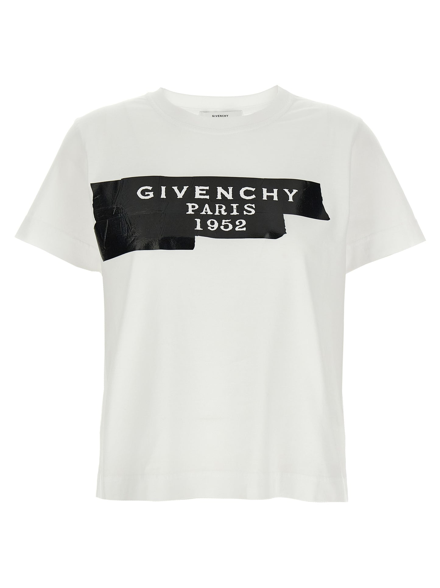 T-Shirt by Givenchy for women in cotton bicolour, black & white showcases a fashionable silhouette, elegantly detailed with a fashionable short-sleeve and crew neckline for a sophisticated, high-fashion look.