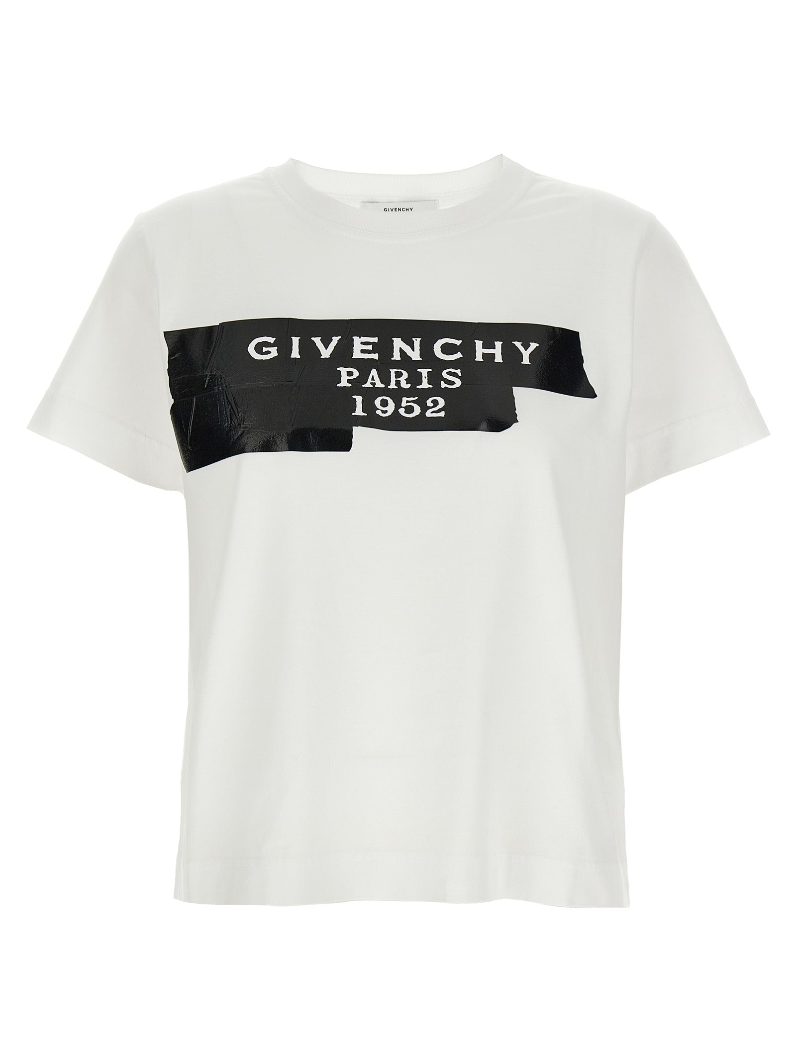 T-Shirt by Givenchy for women in cotton bicolour, black & white showcases a fashionable silhouette, elegantly detailed with a fashionable short-sleeve and crew neckline for a sophisticated, high-fashion look.