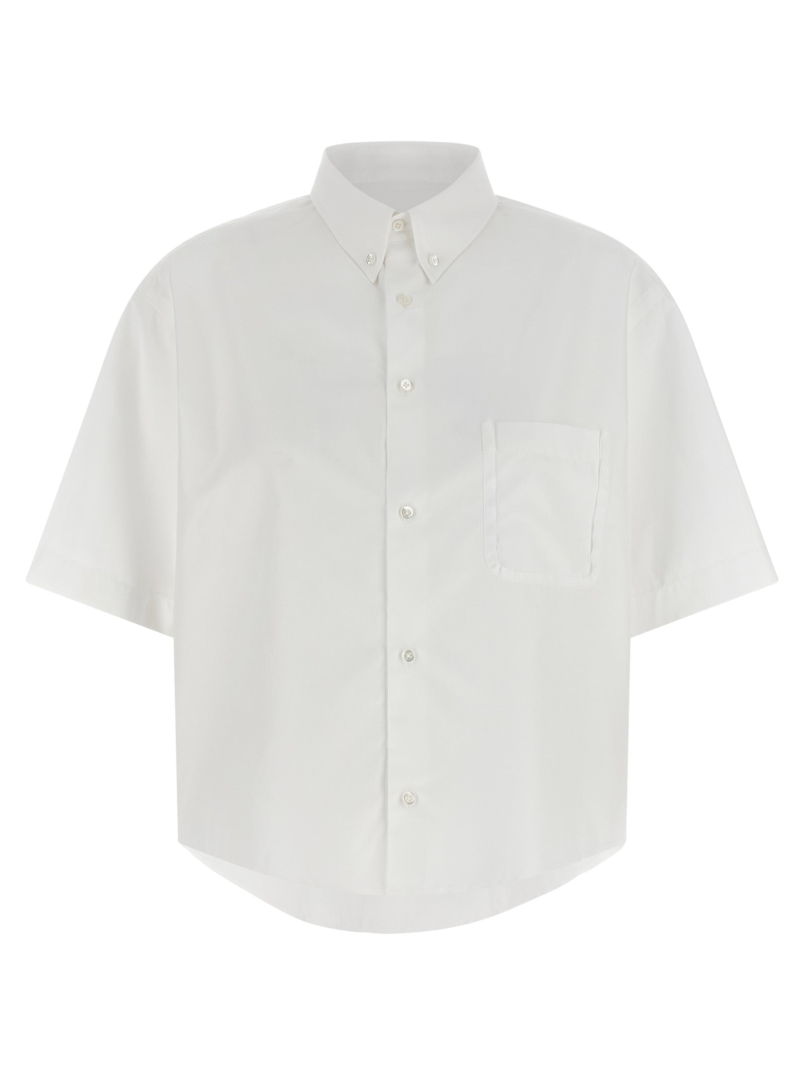 Blouse by Maison Margiela for women in cotton white, featuring a nuanced short-sleeve and nuanced asymmetric neckline for a sophisticated finish.