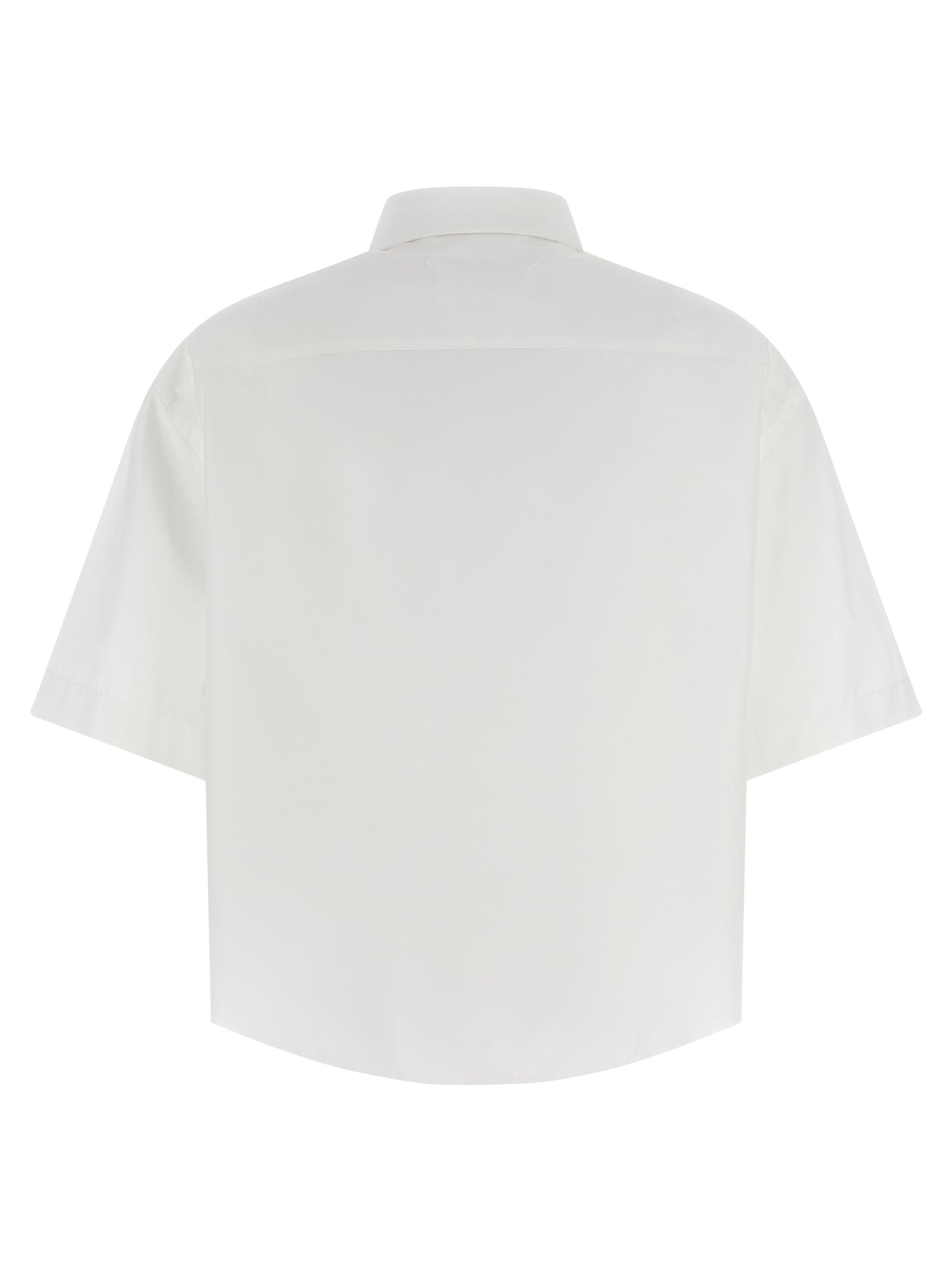 Blouse by Maison Margiela for women in cotton white showcases a sharp silhouette, elegantly detailed with a sharp asymmetric neckline and sharp .