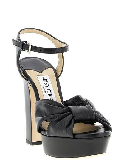 Platform Stiletto Ankle Strap Sandals by Jimmy Choo for women in leather & satin black features an statuesque Women's Leather & Satin Platform Stiletto Ankle Strap Sandals silhouette with a refined stiletto platform and elegant .