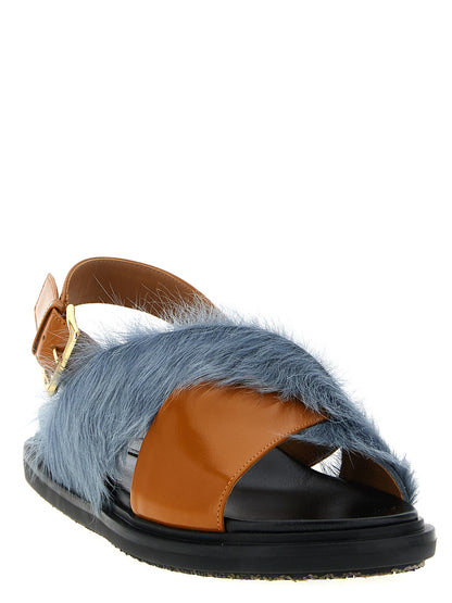 Flat Sandals by Marni for women in plush lamb leather multicolor presents a sculptural silhouette, showcasing the Women's Plush Lamb Leather Flat Sandals design with a sculptural flat and for a premium look.