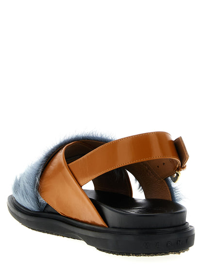 Flat Sandals by Marni for women in plush lamb leather multicolor presents a sculptural silhouette, showcasing the Women's Plush Lamb Leather Flat Sandals design with a sculptural flat and for a premium look.