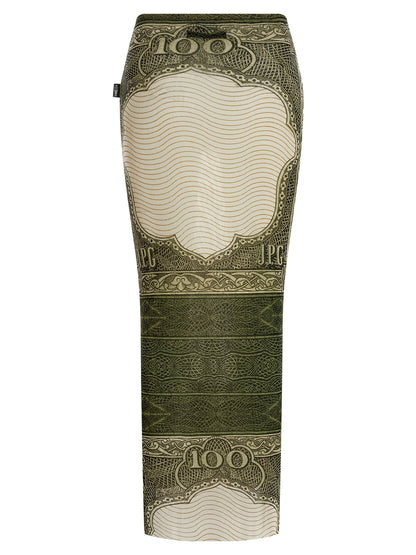 Skirt by Jean Paul Gaultier for women in polyamide green, multicolor, transparent & print features an tailored silhouette, artfully capturing the essence of Women's Sheath Polyamide Mini Skirt in a sophisticated mini.