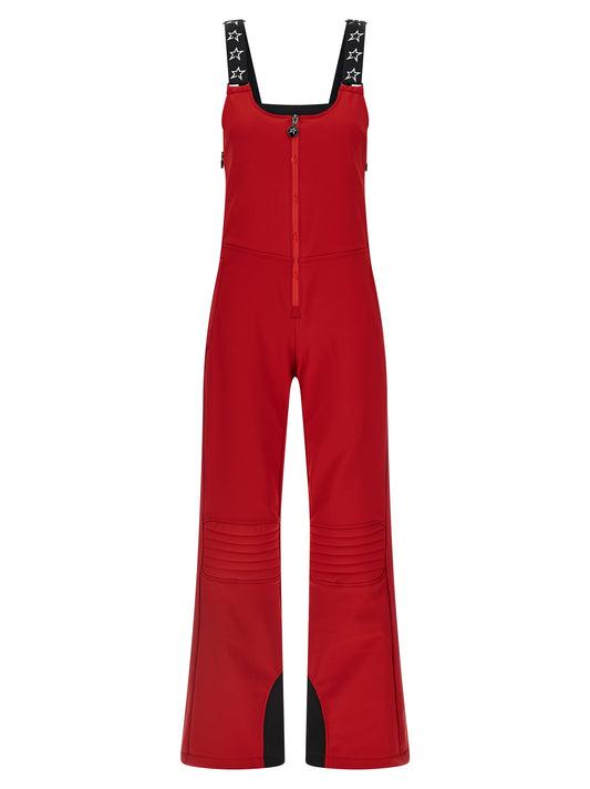 This Snow-Ski Pants by PERFECT MOMENT for women in nylon multicolor & red features a piste chic silhouette, showcasing the signature style of the Women's Thermal Fleeced Nylon Snow-Ski Pants and functional thermal & breathable-design.