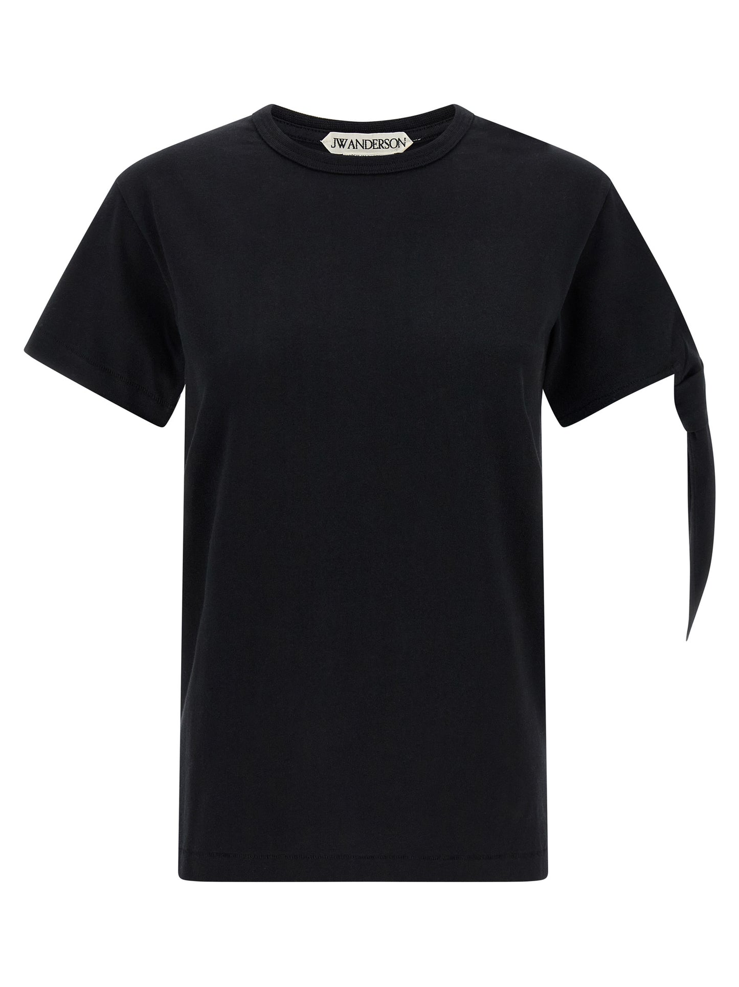 T-Shirt by J.W.Anderson for women in cotton black showcases a dramatic silhouette, elegantly detailed with a dramatic crew neckline and short-sleeve for a truly dramatic finish.