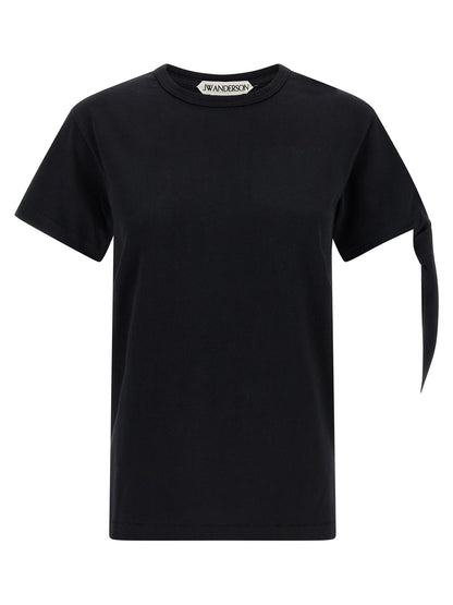 T-Shirt by J.W.Anderson for women in cotton black showcases a dramatic silhouette, elegantly detailed with a dramatic crew neckline and short-sleeve for a truly dramatic finish.