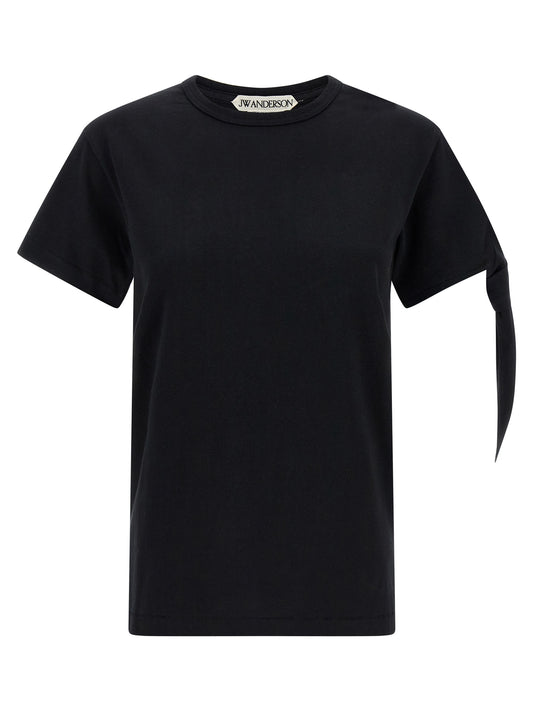 T-Shirt by J.W.Anderson for women in cotton black showcases a dramatic silhouette, elegantly detailed with a dramatic crew neckline and short-sleeve for a truly dramatic finish.