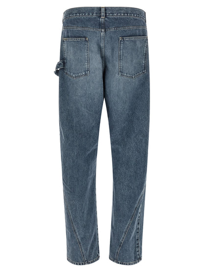 Jeans by J.W.Anderson for men in cotton denim blue & signature features a polished silhouette with a polished wide, reaching a polished long and finished with a polished low rise.