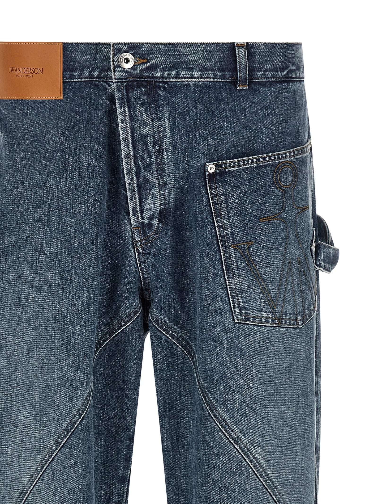 Jeans by J.W.Anderson for men in cotton denim blue & signature features a refined silhouette with a refined wide, defined by a low rise and a refined long for a refined finish.