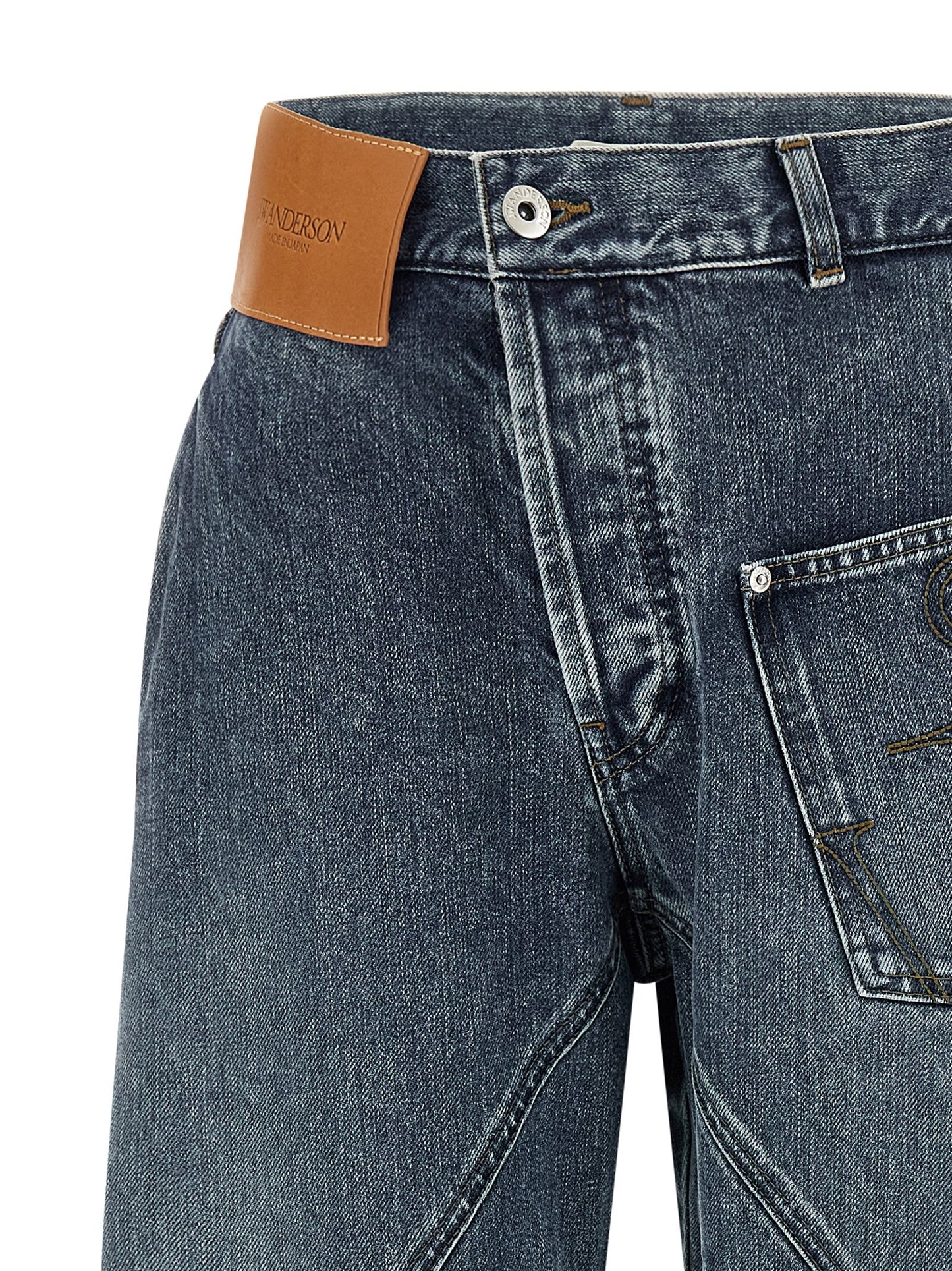 Jeans by J.W.Anderson for women in cotton denim blue features a polished silhouette with a polished wide, reaching a polished long and finished with a polished low rise.