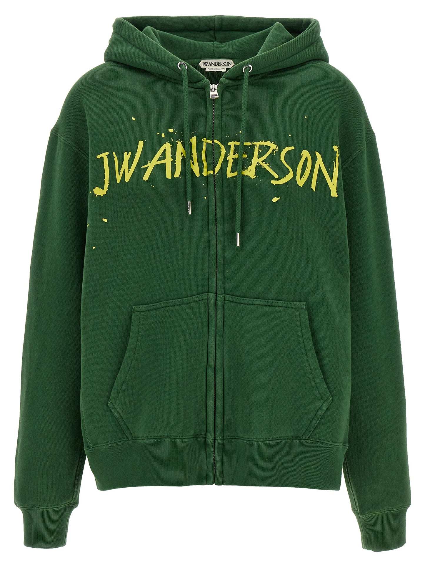 Sweatshirt Hoodie by J.W.Anderson for women in cotton bicolour, green & print features an dramatic silhouette, showcasing a sophisticated hooded neckline and dramatic for a refined, modern aesthetic.