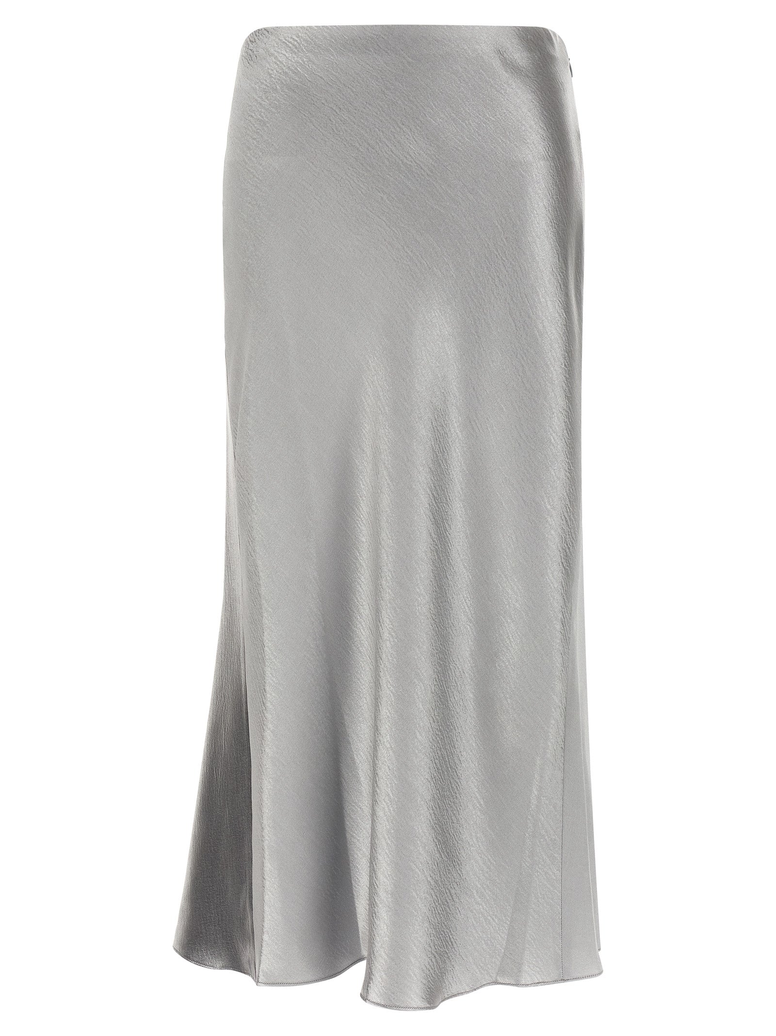 Skirt by Tory Burch for women in silk polyester satin gray features a captivating silhouette, showcasing the captivating Women's Flared Silk Polyester Satin Midi Skirt design with a sophisticated midi for a captivating look.