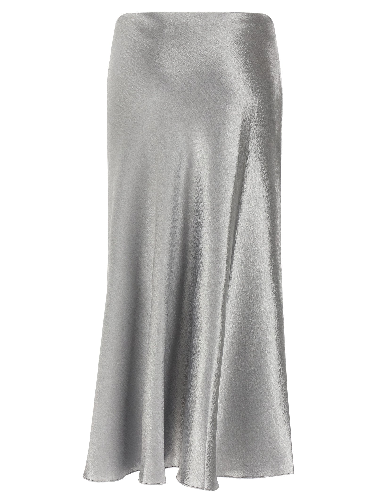 Skirt by Tory Burch for women in silk polyester satin gray features an tailored silhouette, artfully capturing the essence of Women's Flared Silk Polyester Satin Midi Skirt in a sophisticated midi.