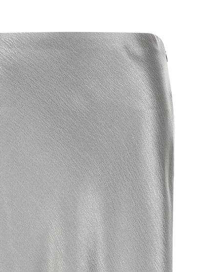 Skirt by Tory Burch for women in silk polyester satin gray features a contoured silhouette from the Women's Flared Silk Polyester Satin Midi Skirt collection, characterized by its contoured midi for a contoured finish.