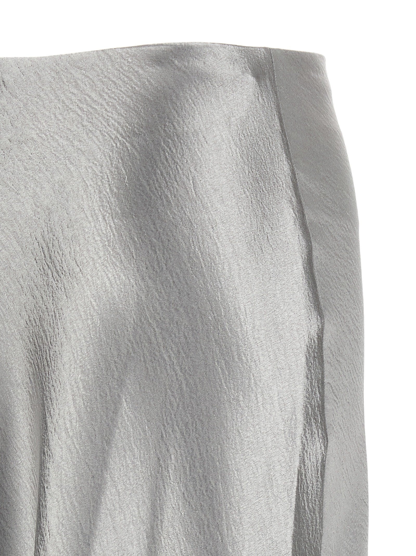 Skirt by Tory Burch for women in silk polyester satin gray features an relaxed-yet-refined silhouette that elegantly showcases the Women's Flared Silk Polyester Satin Midi Skirt design and sophisticated midi.