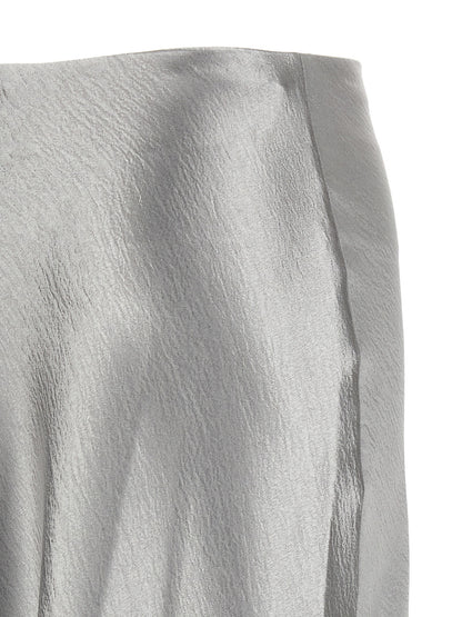 Skirt by Tory Burch for women in silk polyester satin gray features an relaxed-yet-refined silhouette that elegantly showcases the Women's Flared Silk Polyester Satin Midi Skirt design and sophisticated midi.