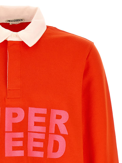 J.W.Anderson Men's Satin Cotton Twill Polo Shirt - Multicolor Red