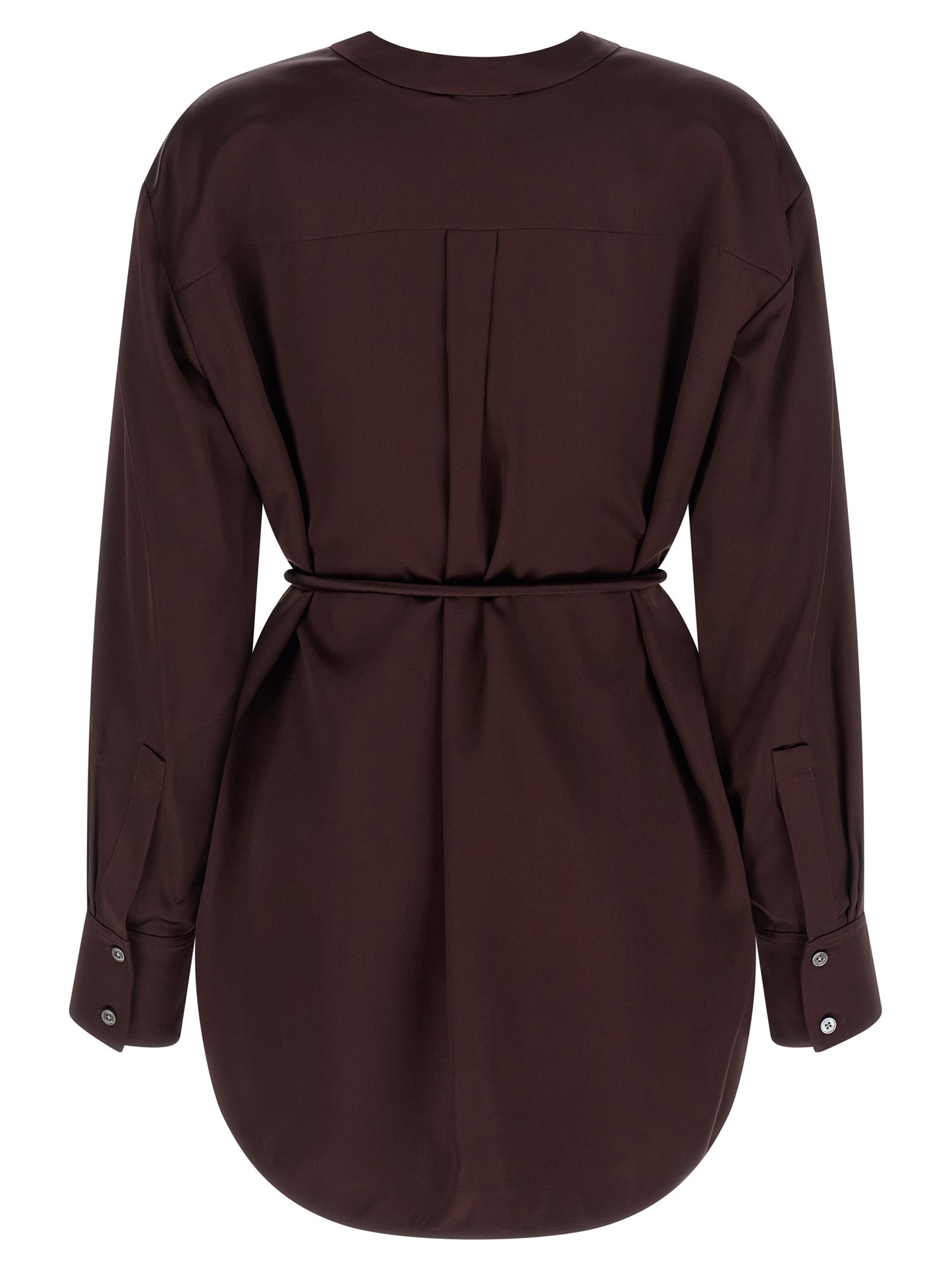 Blouse by Tory Burch for women in satin viscose bordeaux features an architectural silhouette with a refined and elegant v-neck asymmetric neckline for a architectural look.
