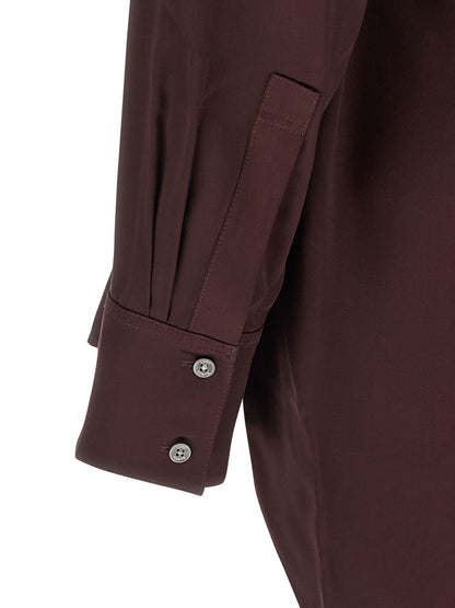 Blouse by Tory Burch for women in satin viscose bordeaux showcases a sleek silhouette, elegantly detailed with a sleek and for a sleek finish.